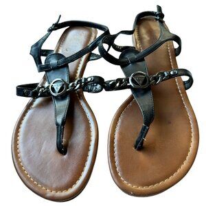 Guess Black Chain Thong Sandals featuring Guess Logo Medallion 10M